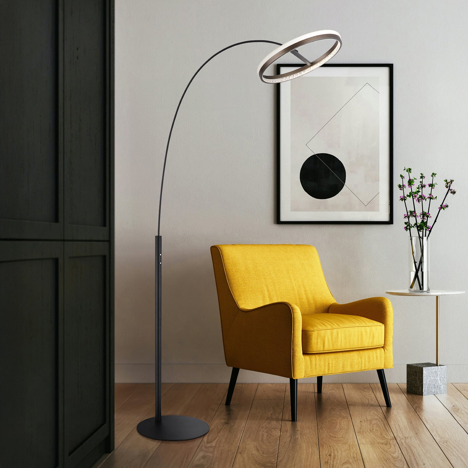 LED gulvlampe Della svart mørkegrå metall forfra