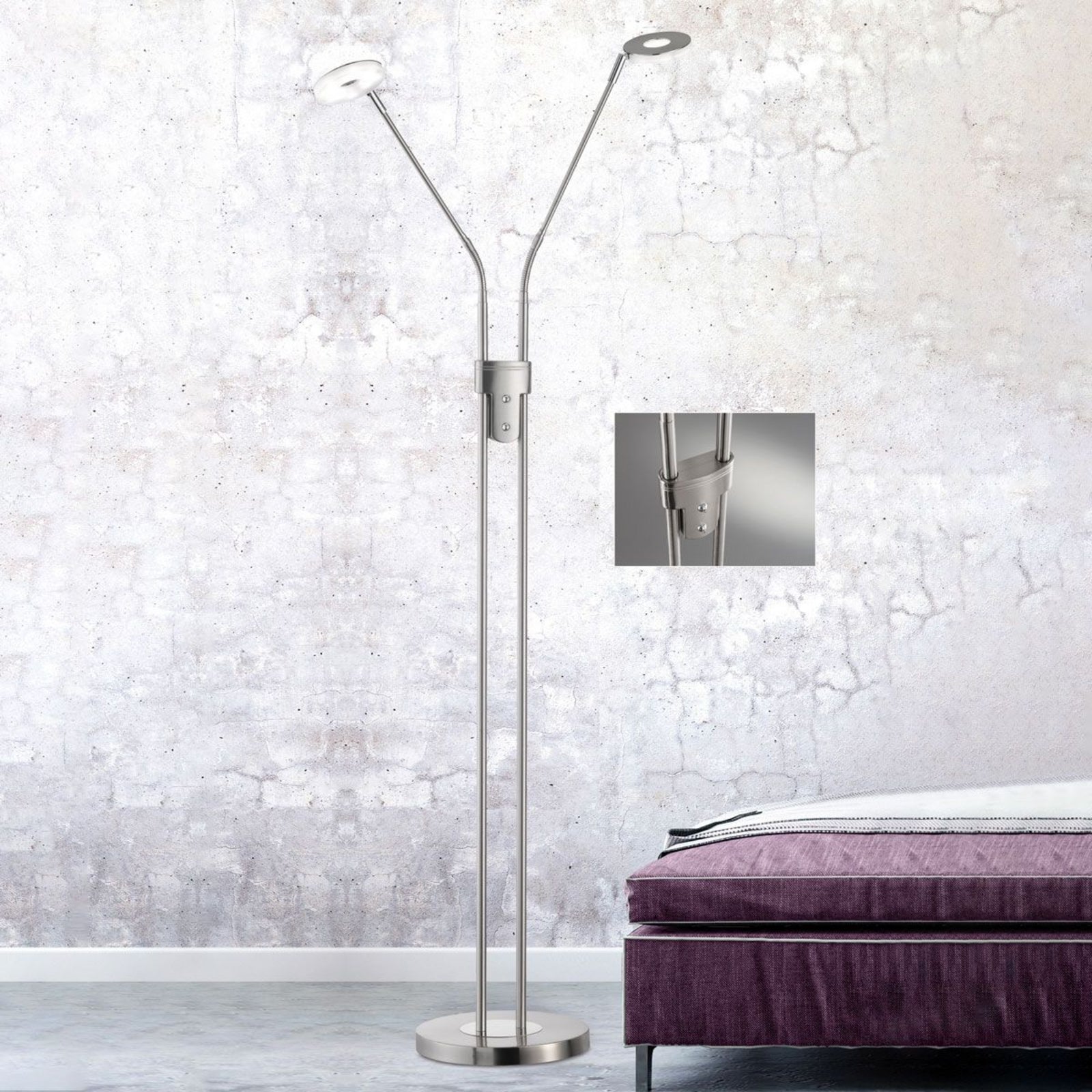 LED gulvlampe Dent 2-lys matt nikkel CCT dimbar med LED lyskilder