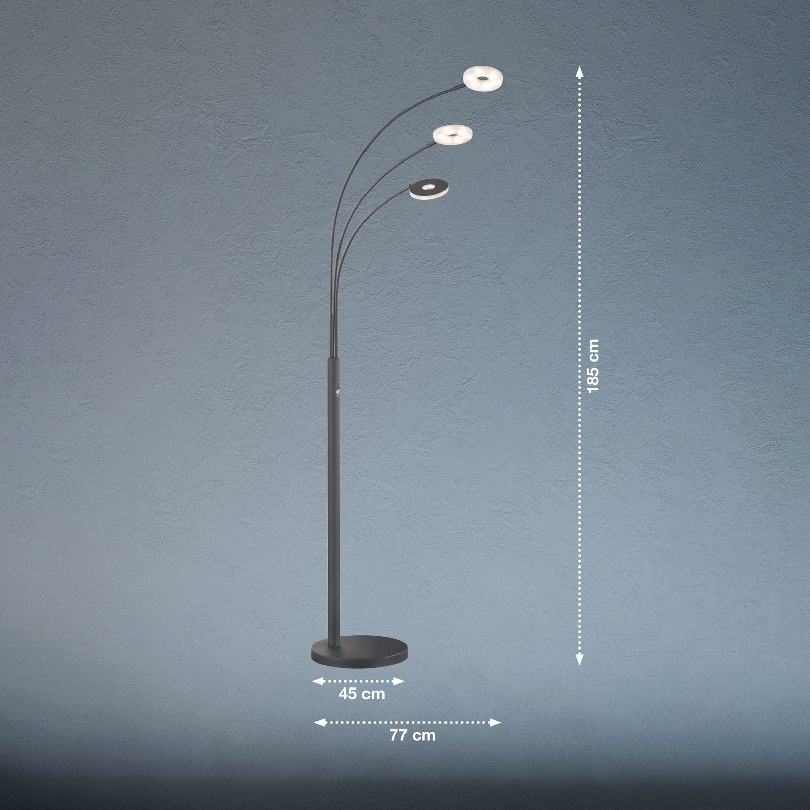 LED gulvlampe Dent 3-lys dimbar CCT svart 185 cm detalj av justerbare hoder