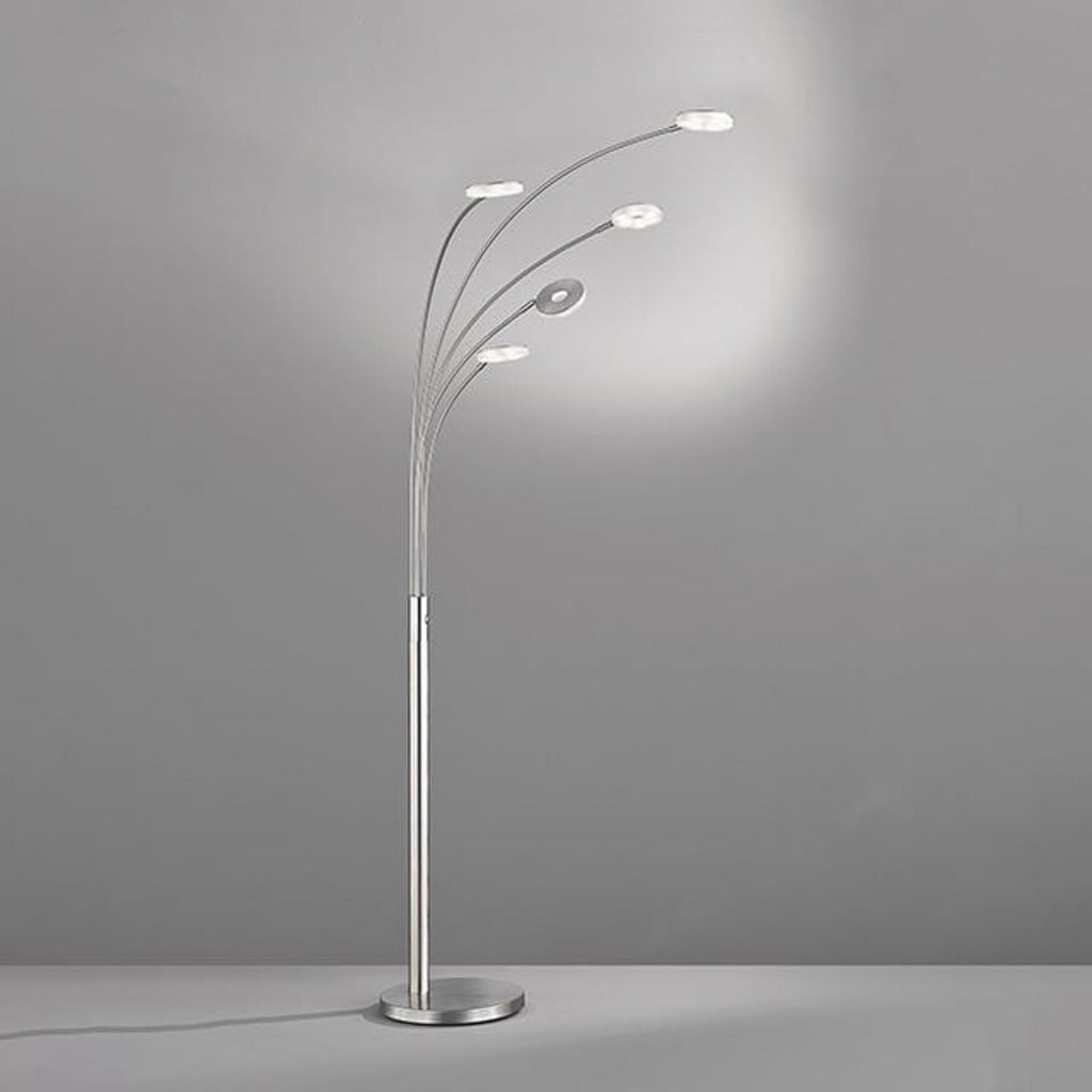LED gulvlampe Dent 5-lys matt nikkel/krom nærbilde av dimmer
