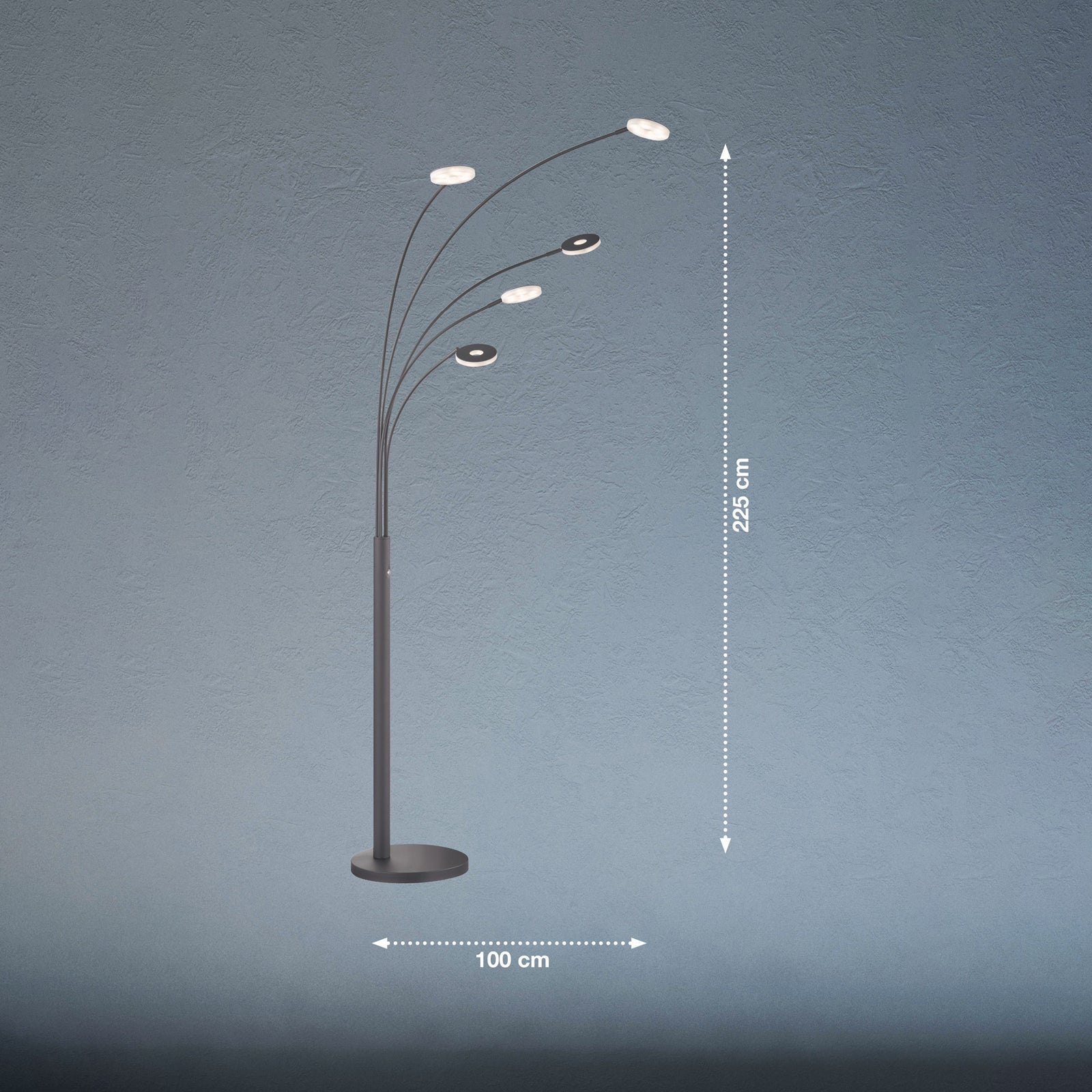 Detalj av LED gulvlampe Dent 5-lys svart CCT dimbar 225 cm