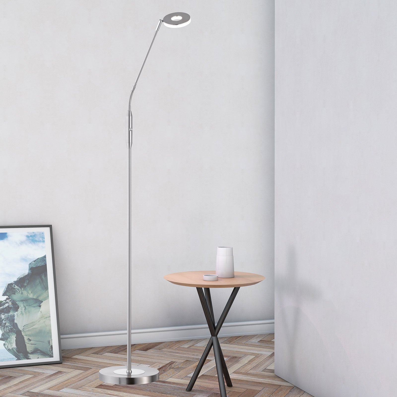 LED-gulvlampe Dent CCT dimbar matt nikkel med justerbar høyde