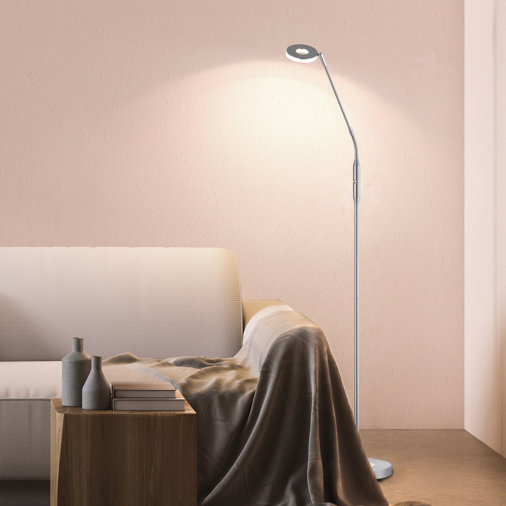 LED-gulvlampe Dent CCT dimbar matt nikkel med satinert deksel