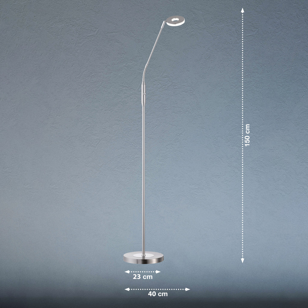 Nærbilde av LED-teknologi i LED-gulvlampe Dent CCT dimbar matt nikkel