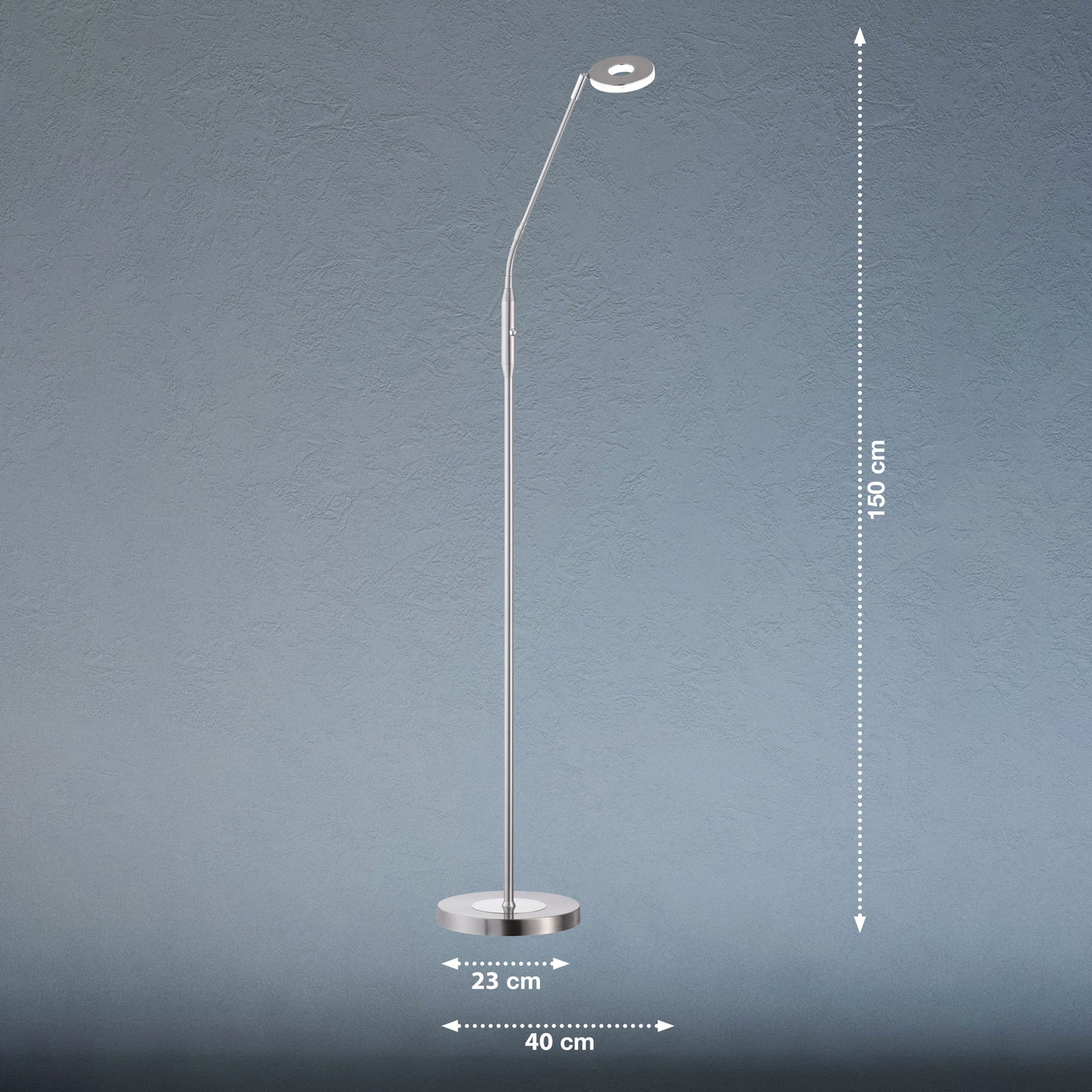 Nærbilde av LED-teknologi i LED-gulvlampe Dent CCT dimbar matt nikkel