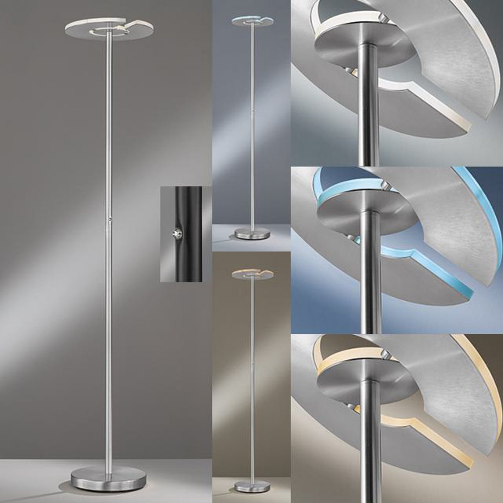 Justerbart lampehode på LED gulvlampe Dent matt nikkel/krom CCT dimbar