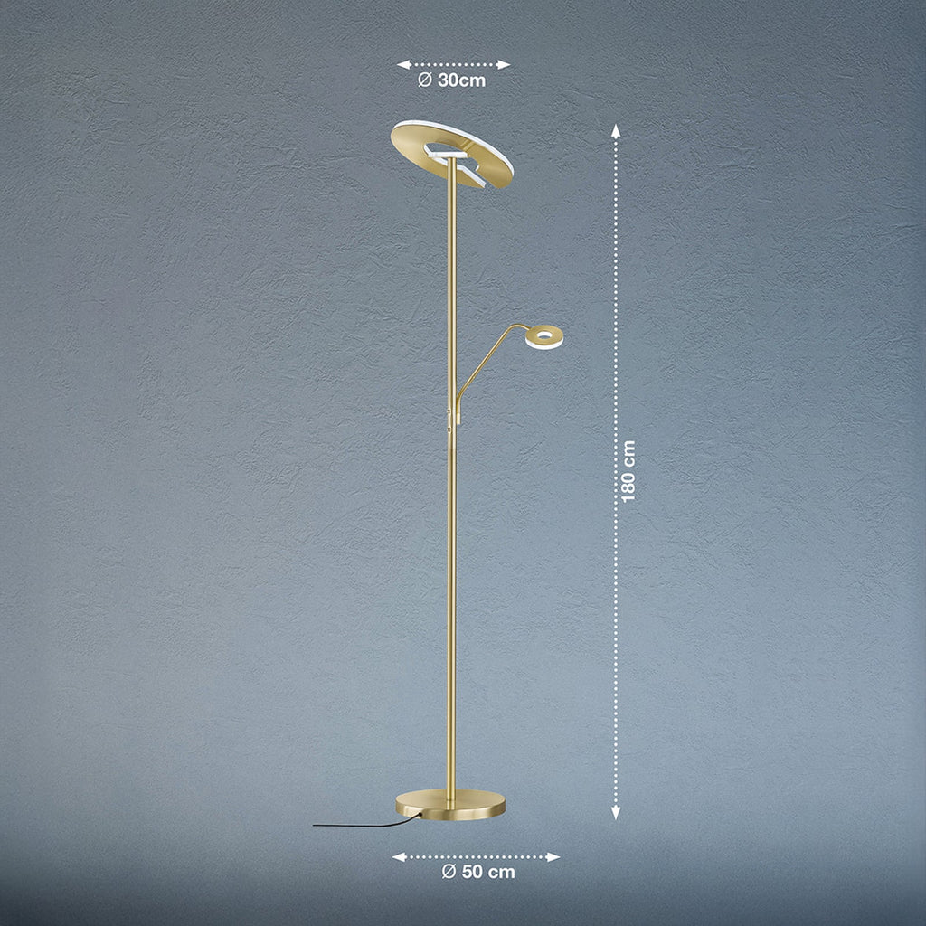 Detalj av lesearm på LED gulvlampe Dent med lesearm CCT dimbar messing 180 cm