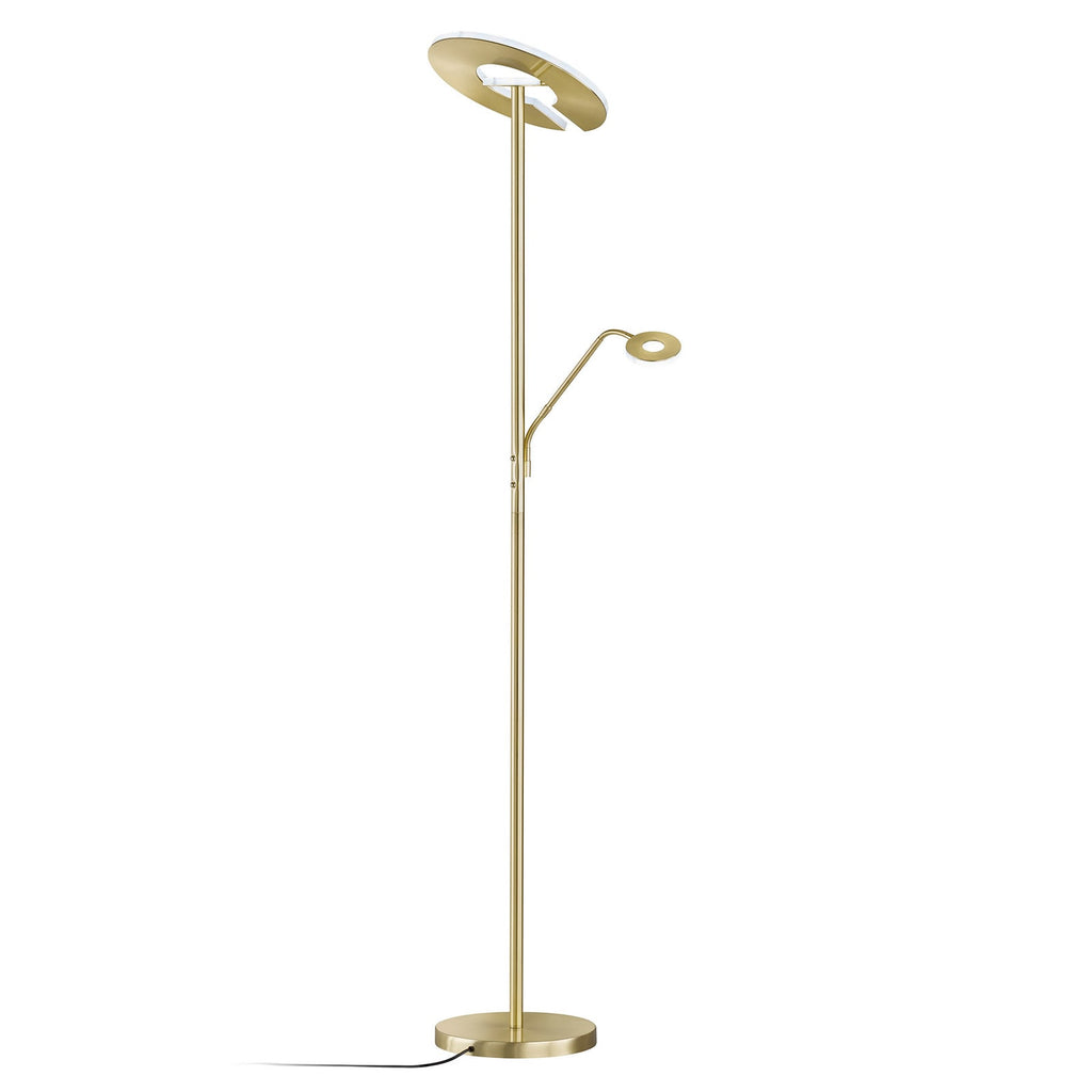 Nærbilde av brytere på LED gulvlampe Dent med lesearm CCT dimbar messing 180 cm