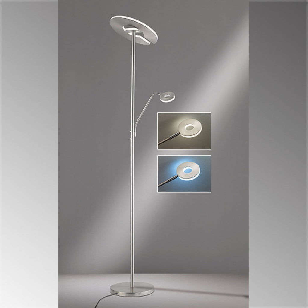 LED gulvlampe Dent med lesearm CCT dimbar nikkel nærbilde av dimmer
