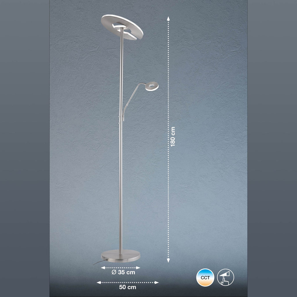 LED gulvlampe Dent med lesearm CCT dimbar nikkel detalj av nikkelfinish
