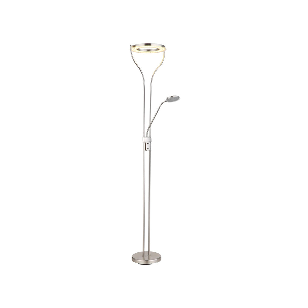 LED gulvlampe Ebro med leselys dimbar nikkel bakside
