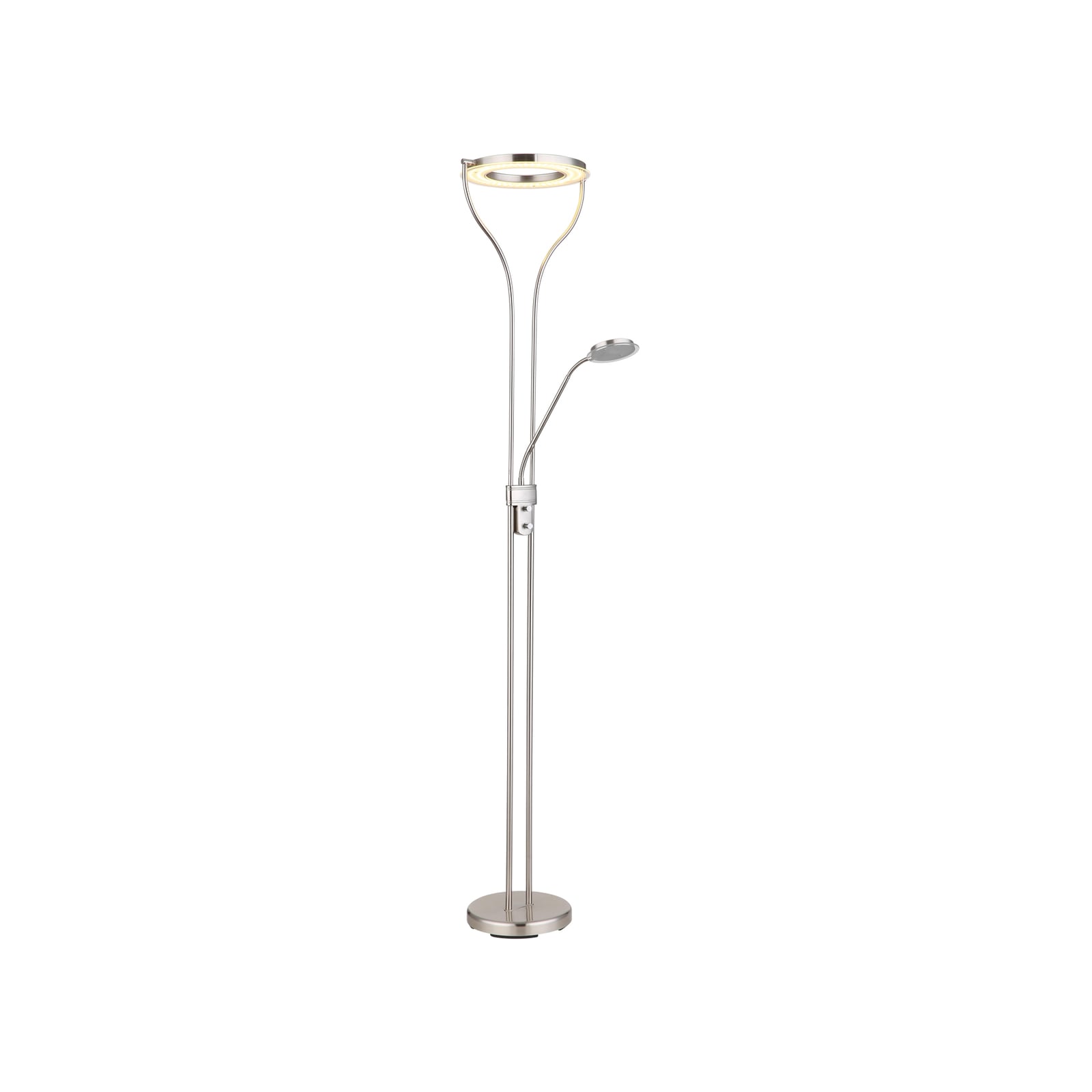 LED gulvlampe Ebro med leselys dimbar nikkel bakside
