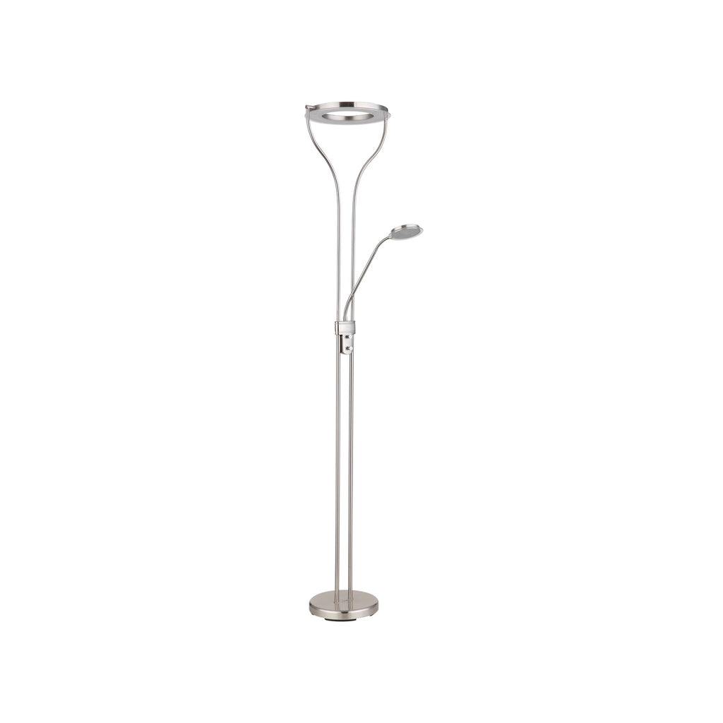 LED gulvlampe Ebro med leselys dimbar nikkel montert i rom