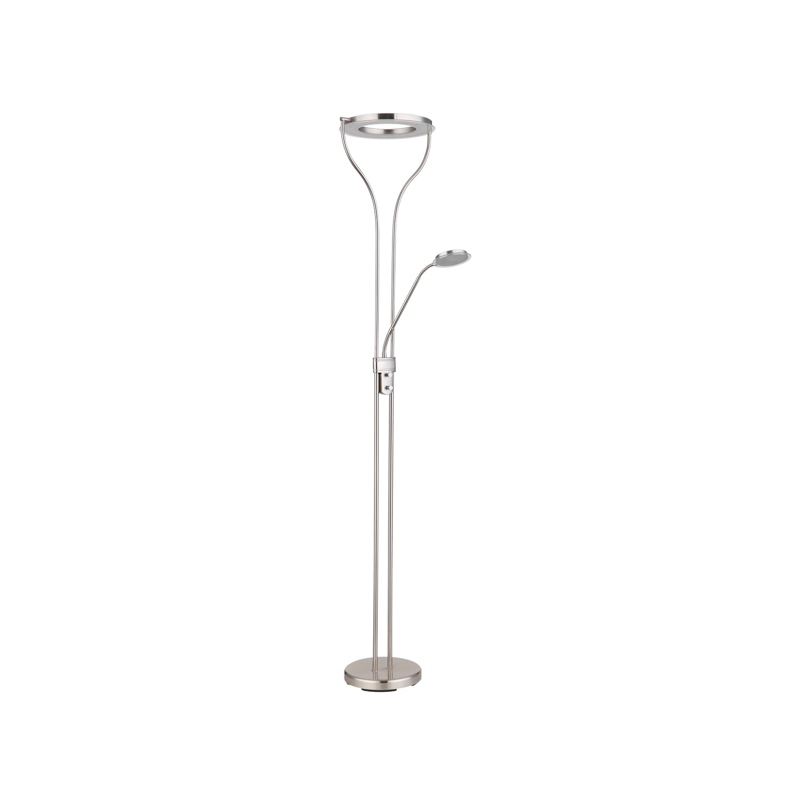 LED gulvlampe Ebro med leselys dimbar nikkel montert i rom