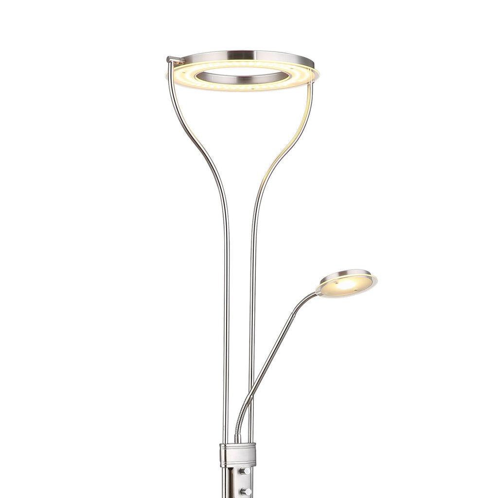 LED gulvlampe Ebro med leselys dimbar nikkel sideprofil