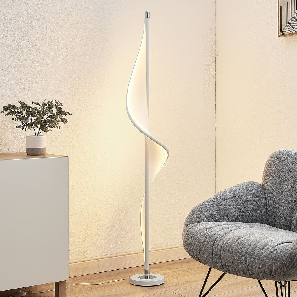 LED gulvlampe Edano tekstil dimbar hvit forfra