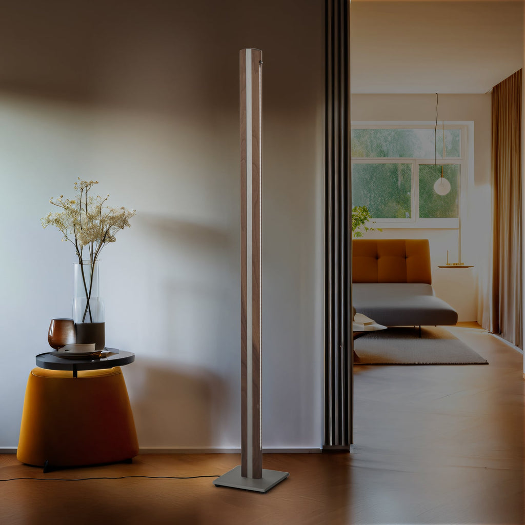 LED gulvlampe Elis dimbar valnøtt/nikkel bakside