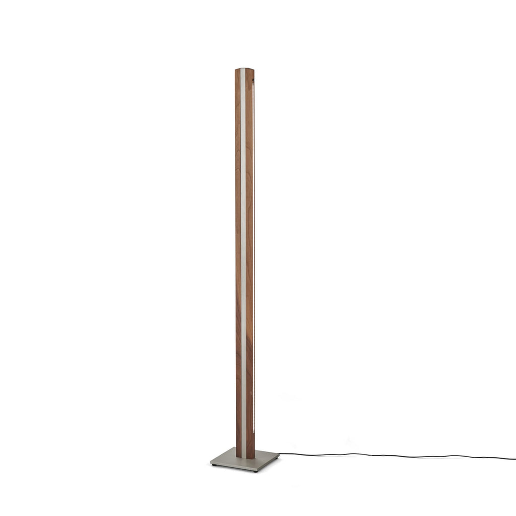 LED gulvlampe Elis dimbar valnøtt/nikkel detalj av materiale