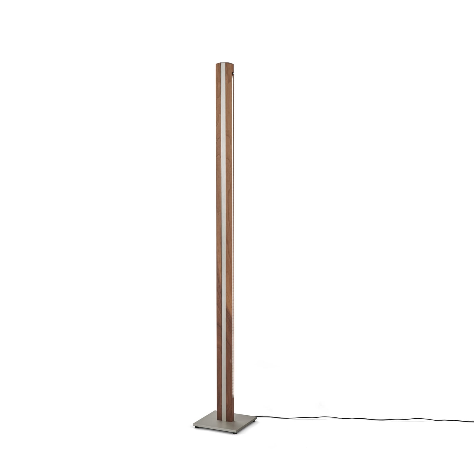 LED gulvlampe Elis dimbar valnøtt/nikkel detalj av materiale
