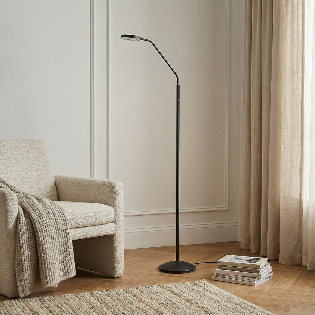 LED gulvlampe Elvyn oppladbar høydejusterbar svart bakside