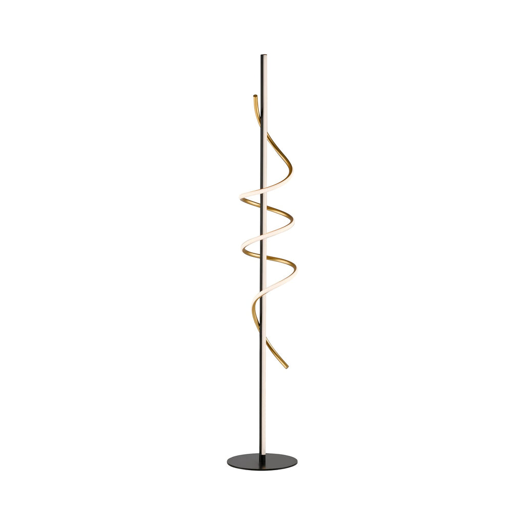 Detaljbilde av messingfarget spiraldetalj på LED gulvlampe Emanda dimbar svart-messing 144 cm