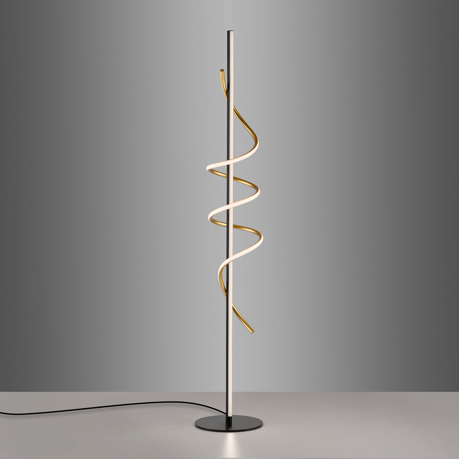 Montert LED gulvlampe Emanda dimbar svart-messing 144 cm i stue