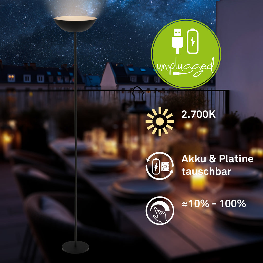 LED gulvlampe Estate oppladbar dimbar svart H170 cm USB ladekabel