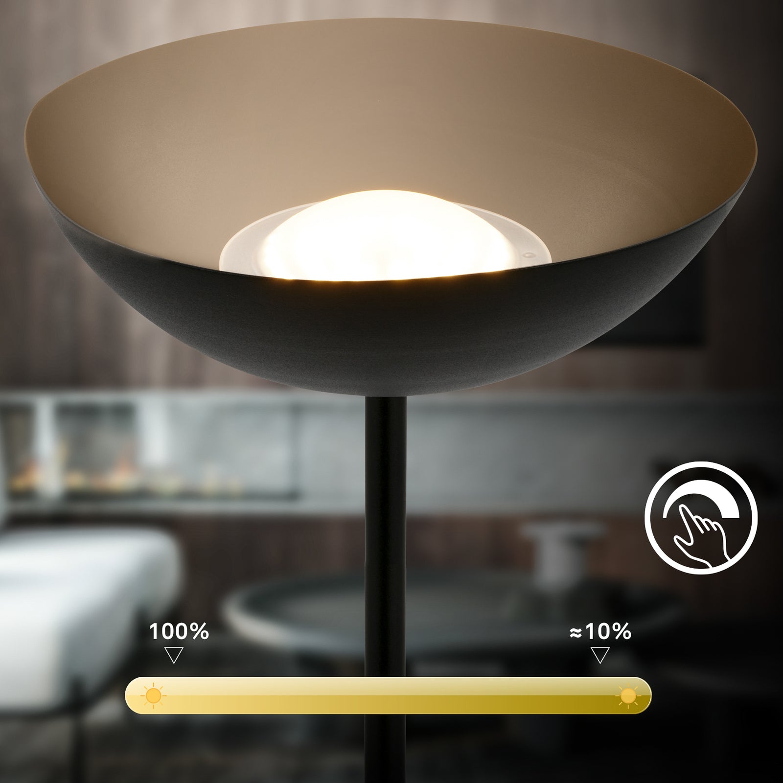 LED gulvlampe Estate oppladbar dimbar svart H170 cm av/på knapp
