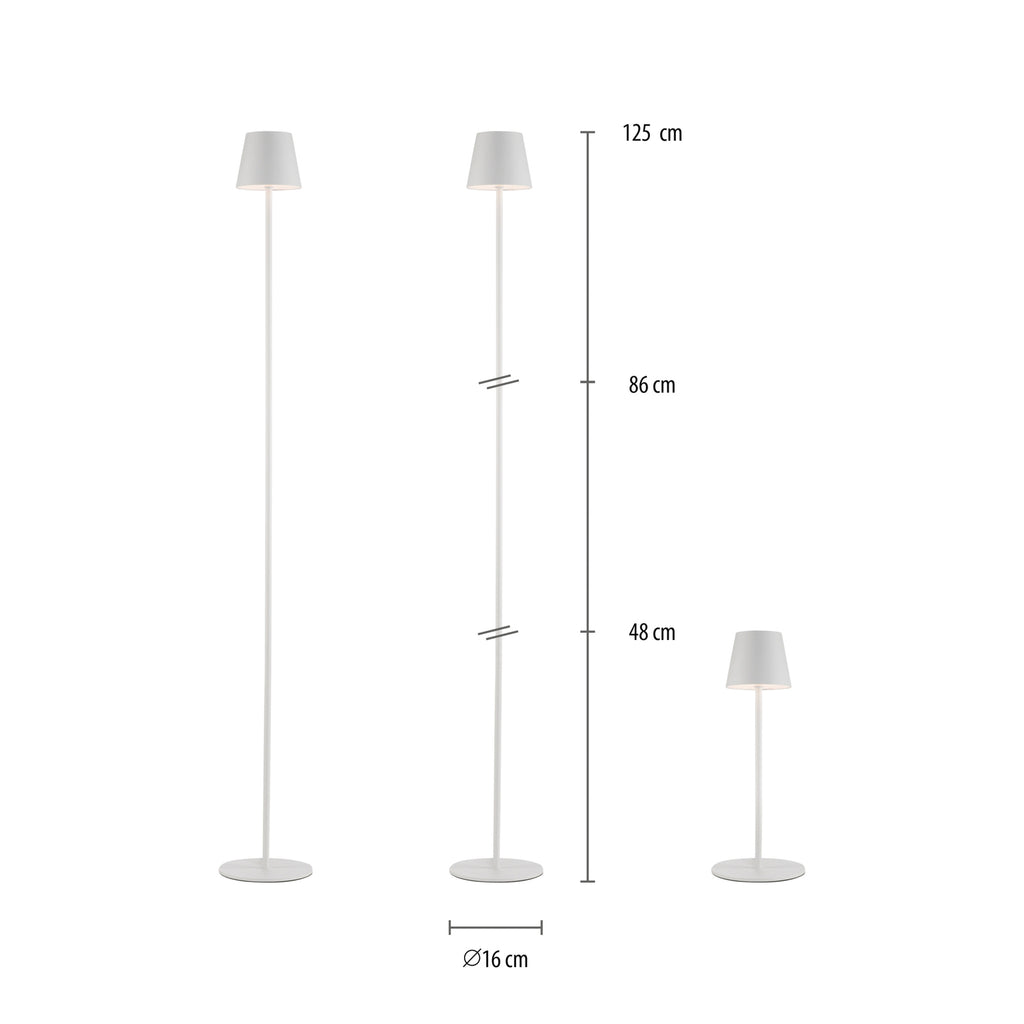 LED gulvlampe Euria oppladbar dimbar hvit IP54 montert i stue