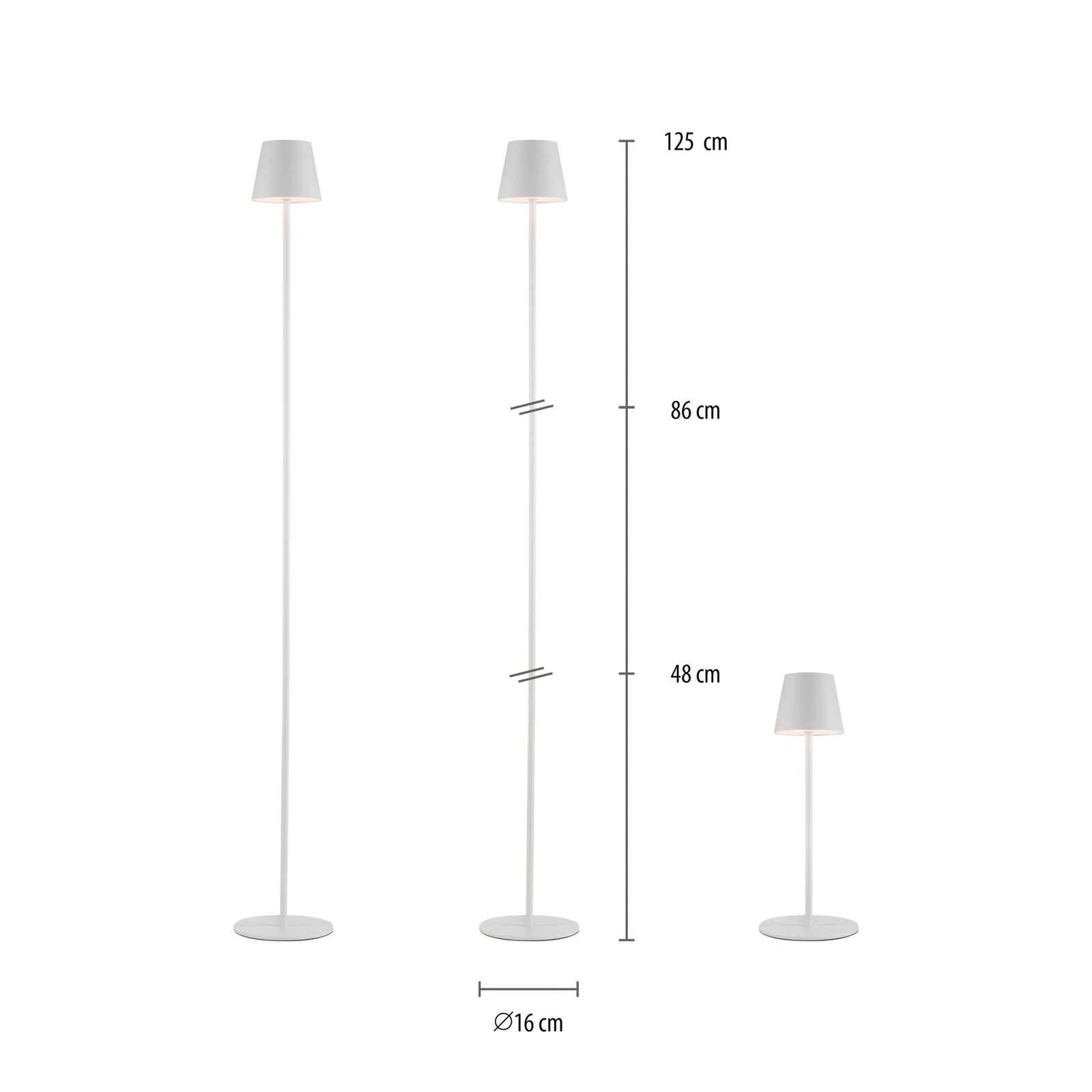 LED gulvlampe Euria oppladbar dimbar hvit IP54 montert i stue