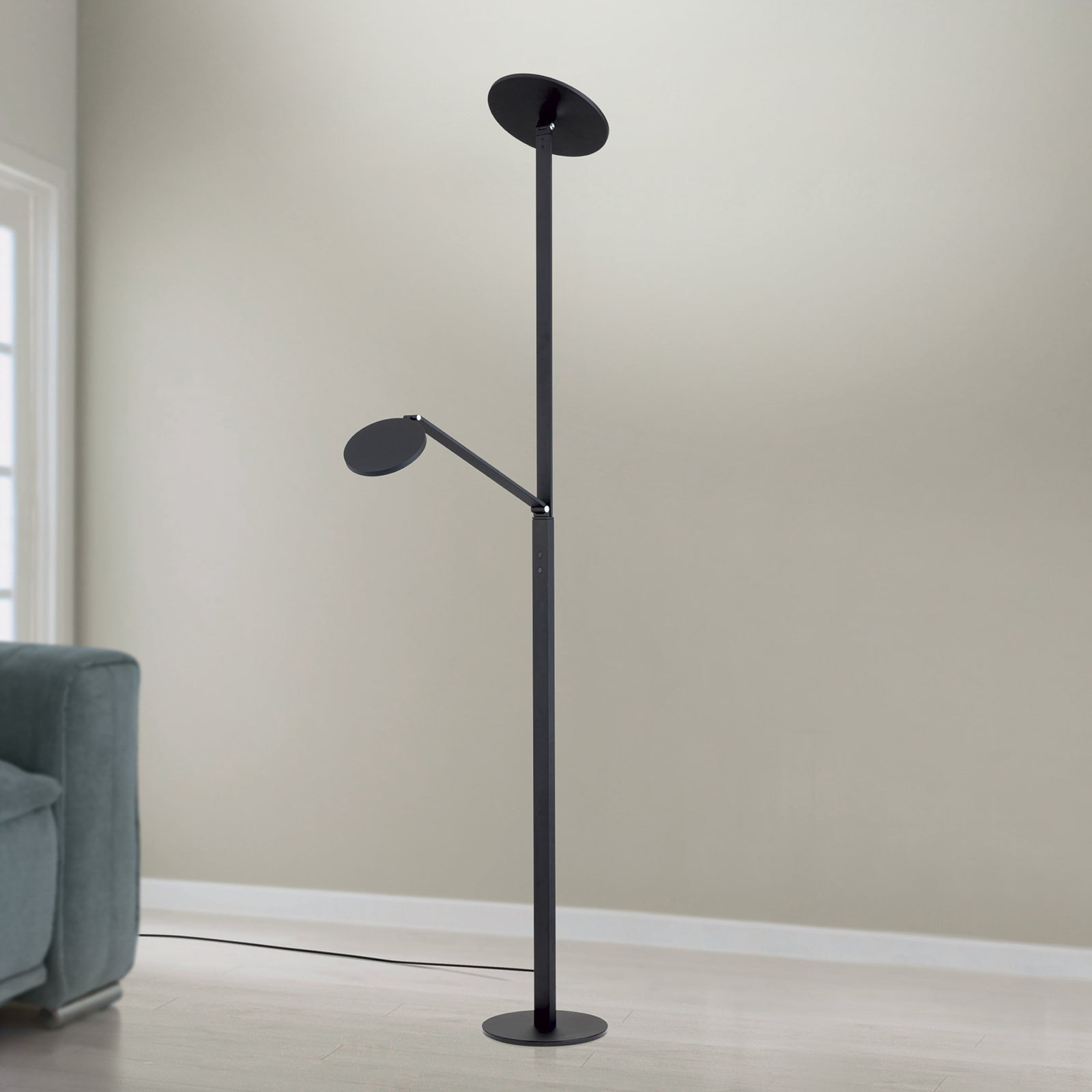 LED gulvlampe Fati opplys med leselys aluminium dimbar 181 cm detalj dimmer