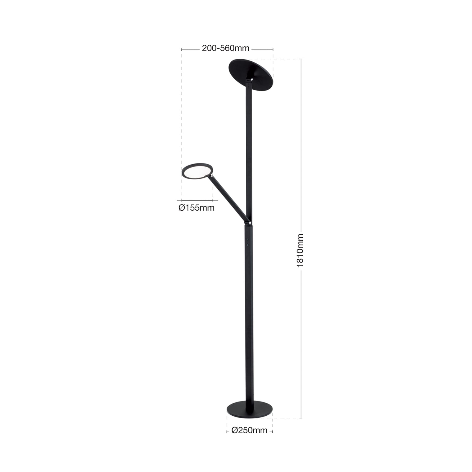 LED gulvlampe Fati opplys med leselys aluminium dimbar 181 cm nærbilde leselys