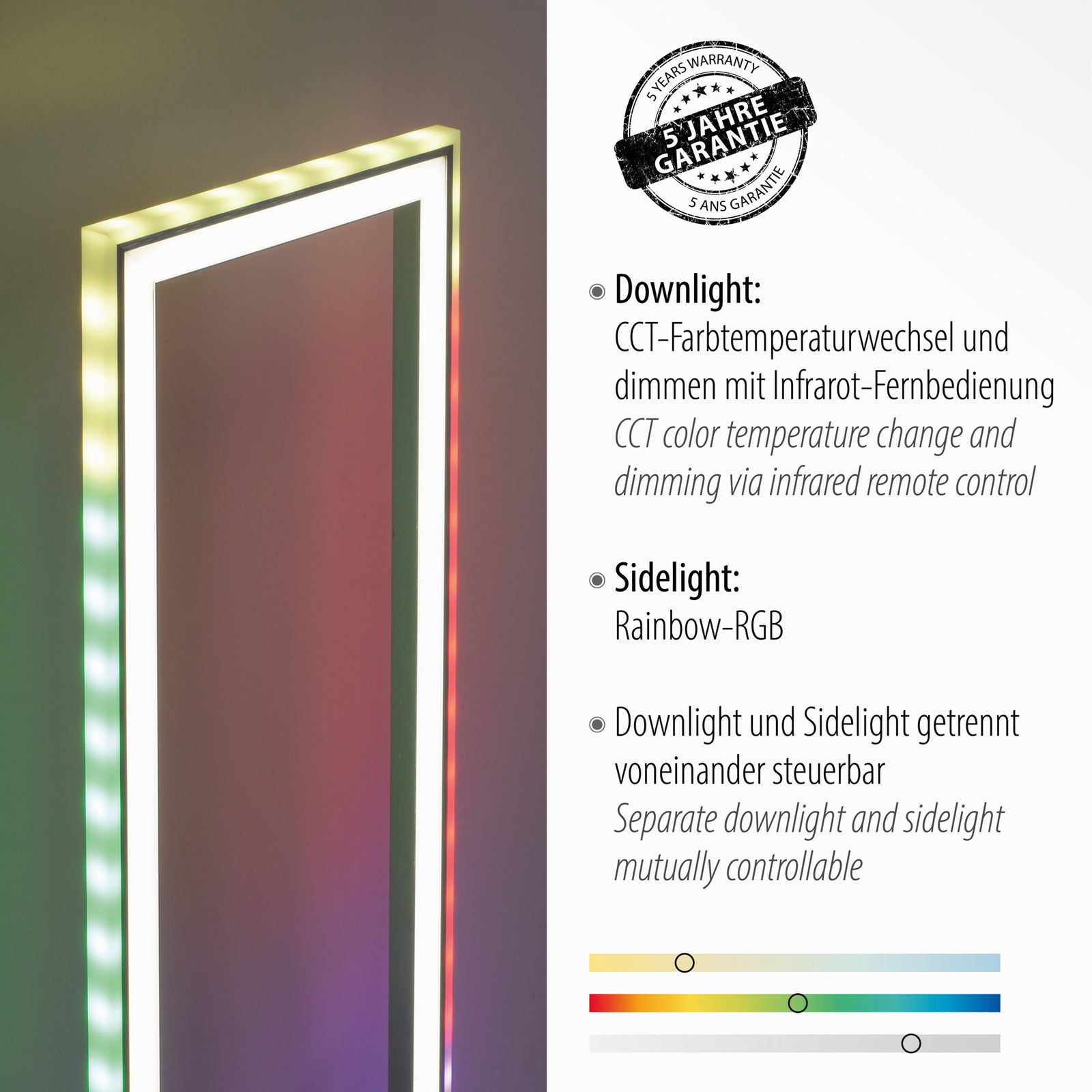 LED gulvlampe Felix60 dimbar CCT RGB fjernkontroll 120 cm montert