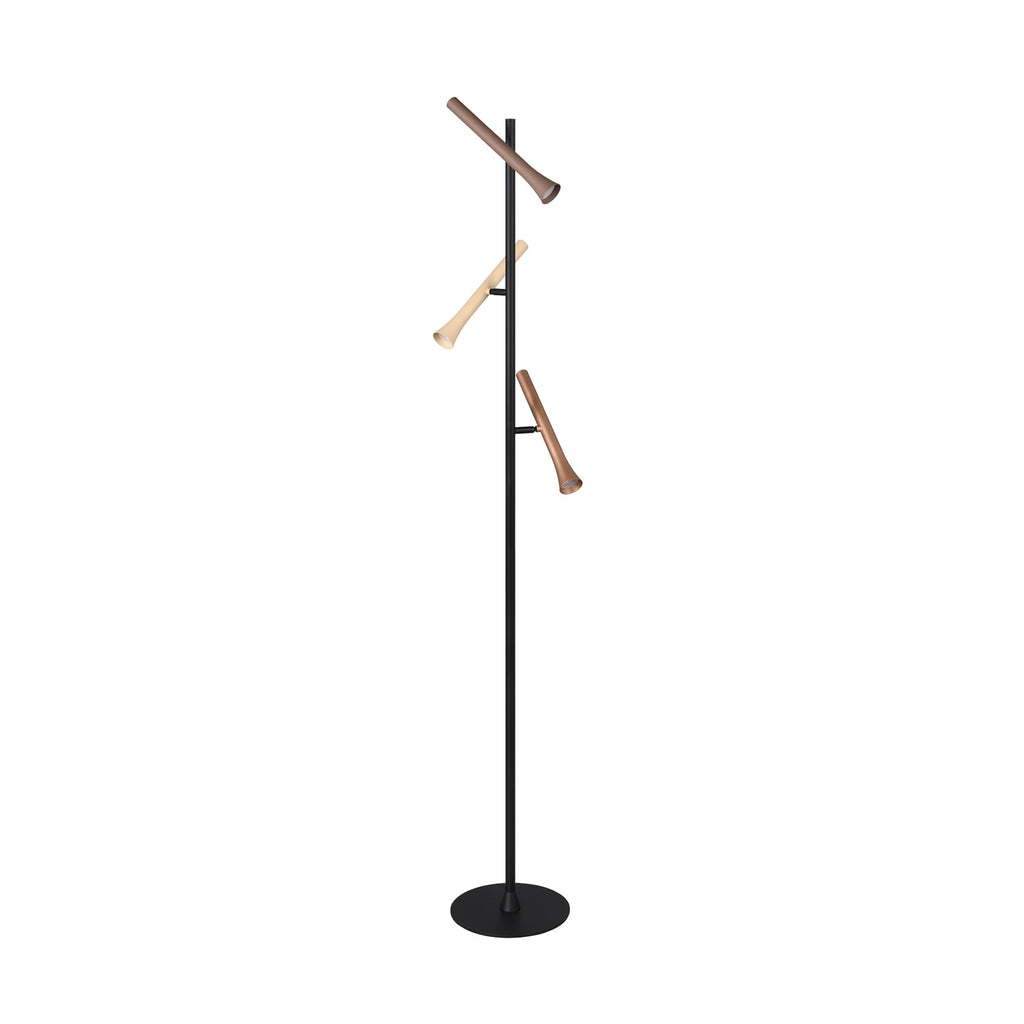 LED gulvlampe Fiato 3-lys svart matt dimbar 150 cm forfra