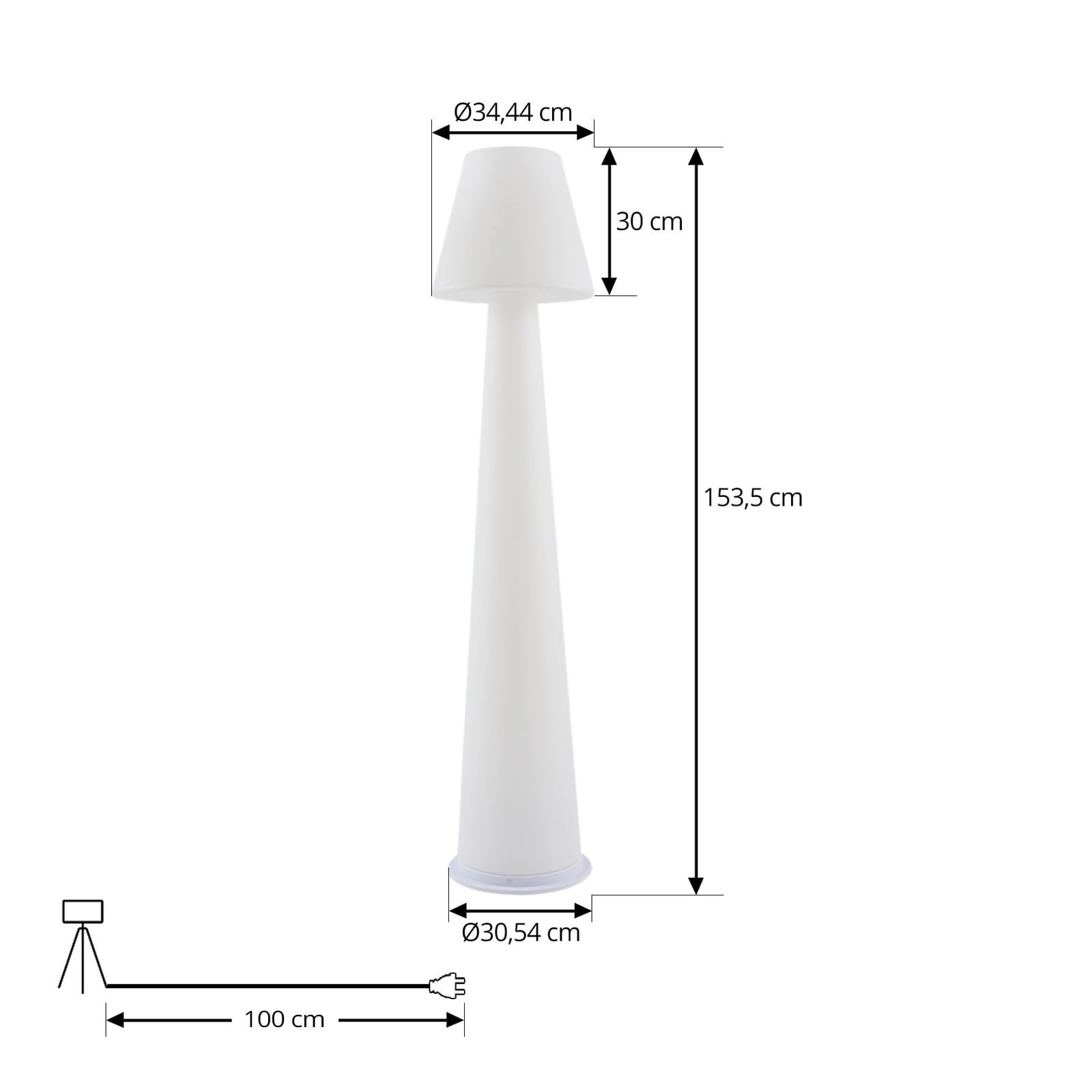 LED gulvlampe Gauri oppladbar dimbar hvit nærbilde av LED-lys
