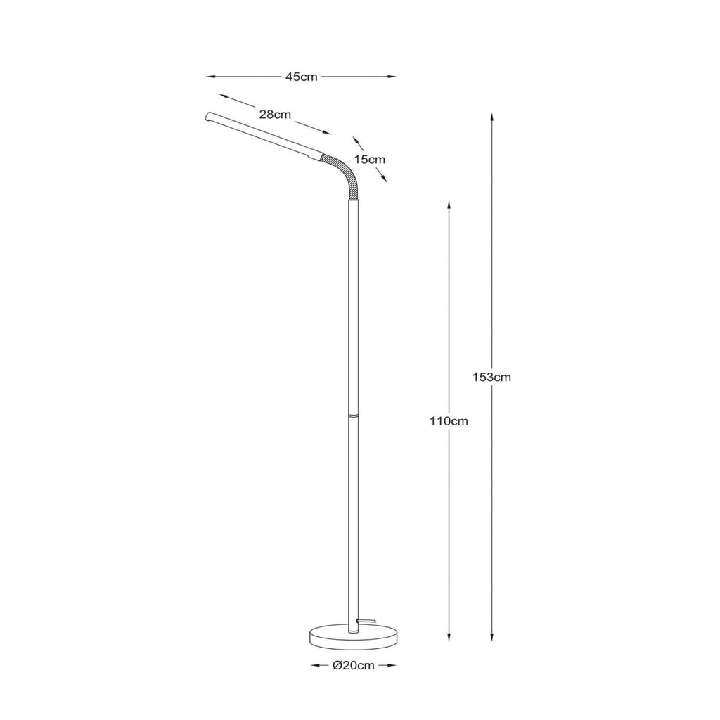 LED gulvlampe Gilly hvit fleksibel metall nærbilde av lampehode