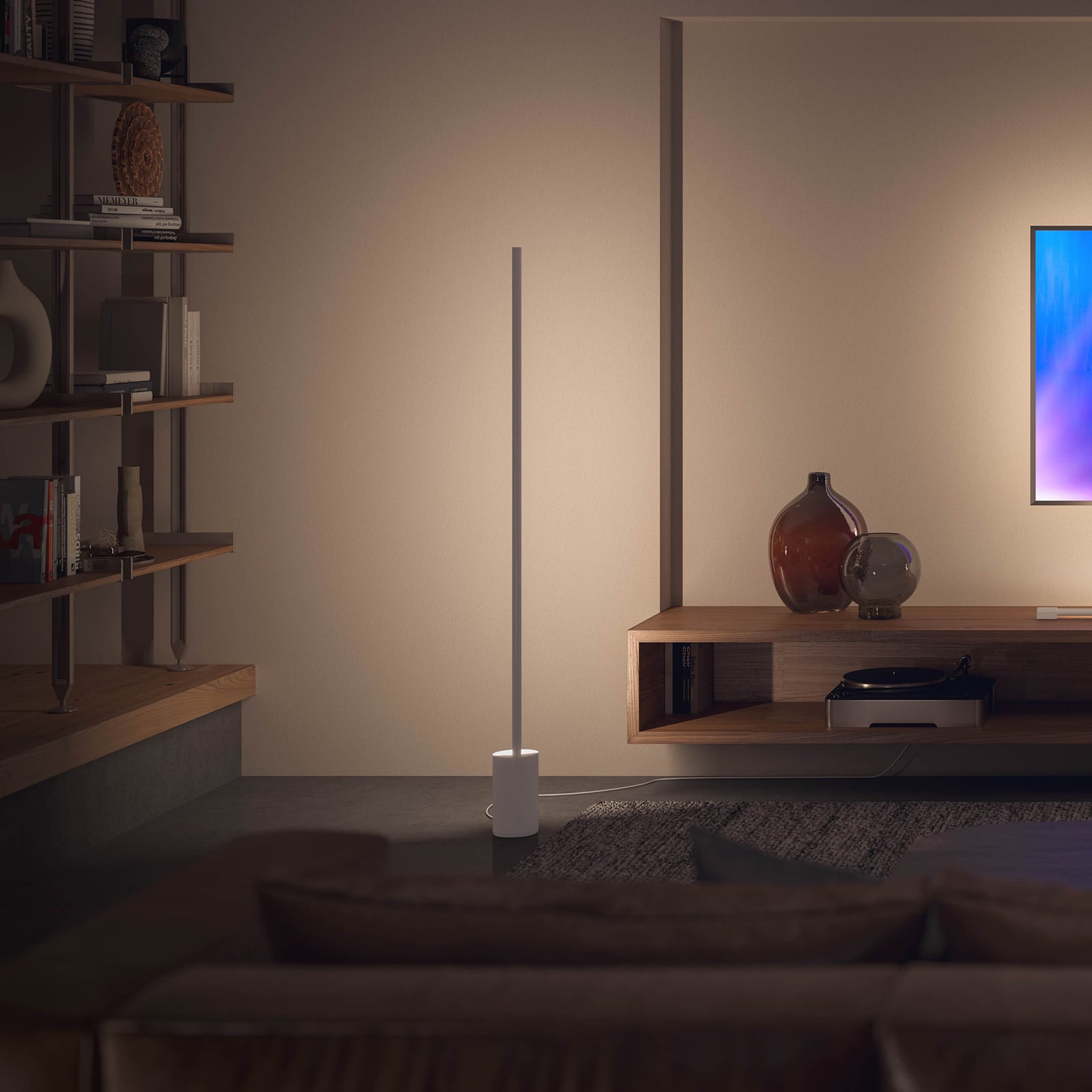 Detalj av LED gulvlampe Gradient Signe hvit RGBW dimbar Zigbee Philips Hue