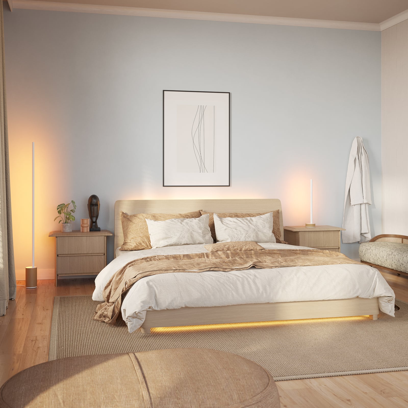 LED gulvlampe Gradient Signe Oak hvit/eik med lysstyring i app
