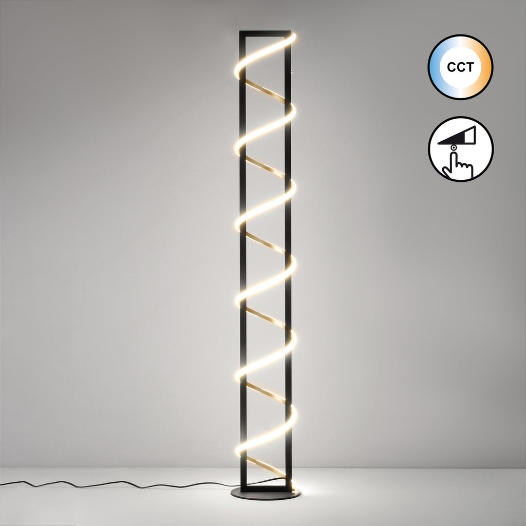 LED gulvlampe Gwen dimbar CCT svart/gull Ø22 cm nærbilde av bryter