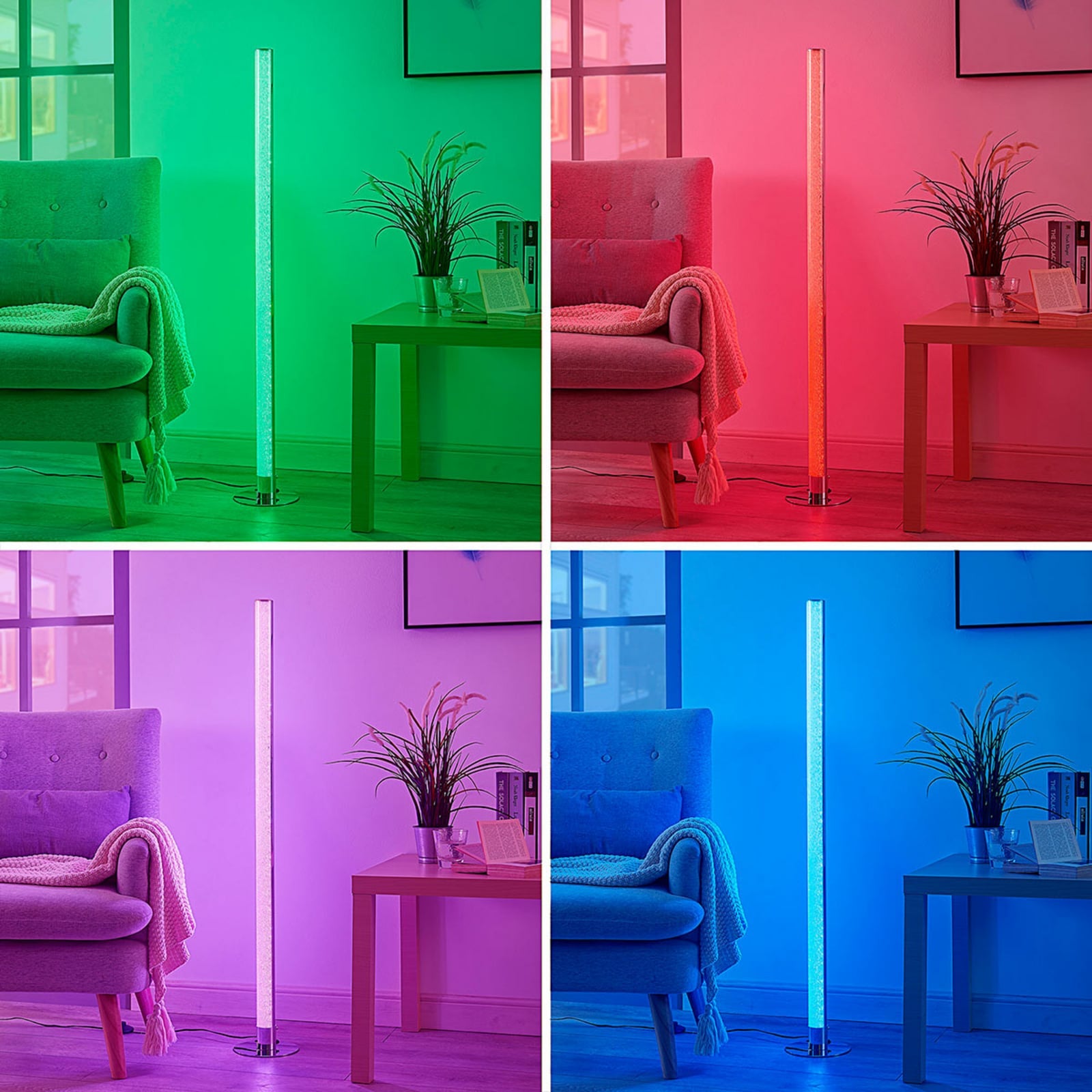 LED gulvlampe Hadis RGB dimbar med fjernkontroll 120 cm montert i rom