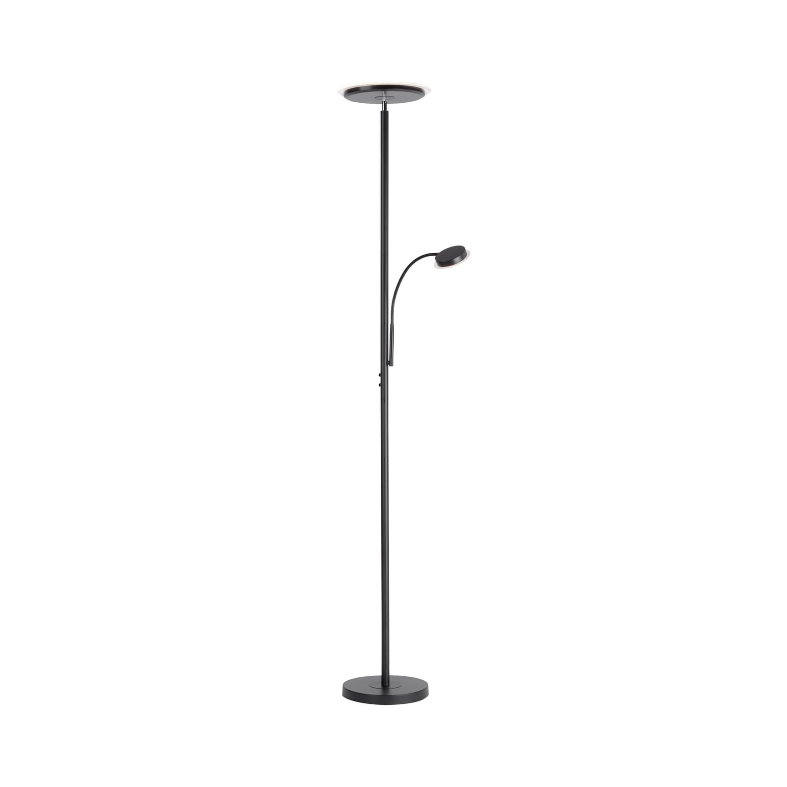 LED gulvlampe Hans med leselampe rund svart dimbar forfra