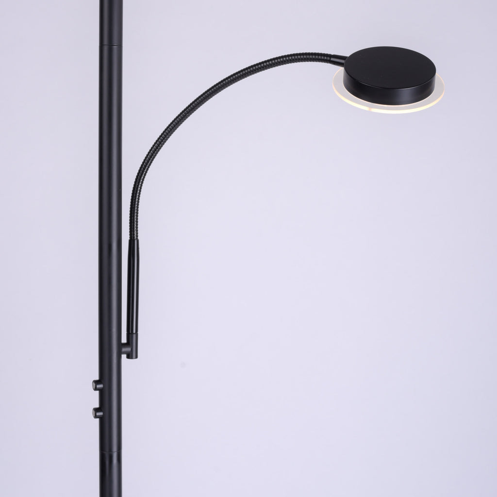 LED gulvlampe Hans med leselampe rund svart dimbar detalj av lampehode