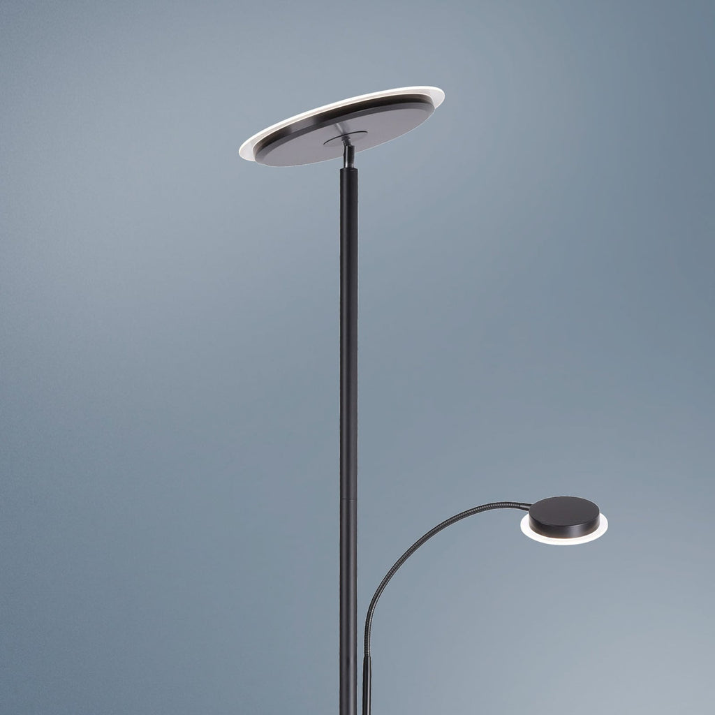 LED gulvlampe Hans med leselampe rund svart dimbar nærbilde av touch-dimmer