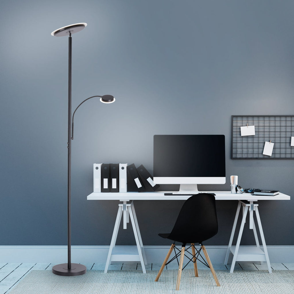 LED gulvlampe Hans med leselampe rund svart dimbar fot detalj