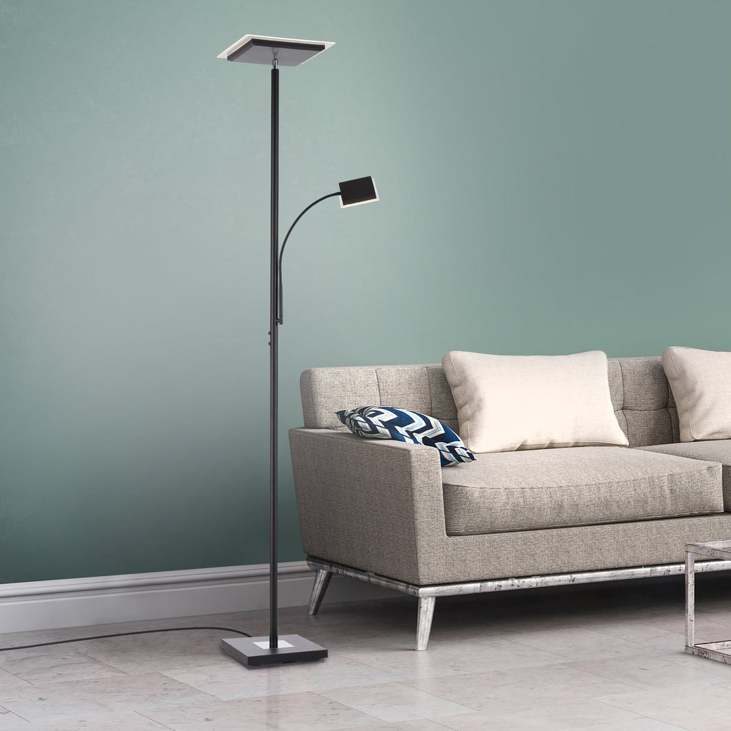 LED gulvlampe Hans med leselampe kantet svart dimbar JUST LIGHT kabel og fot