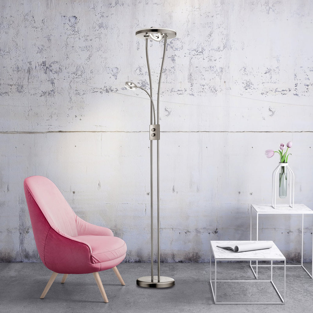 LED gulvlampe Helia med leselys stål dimbar 198 cm forfra