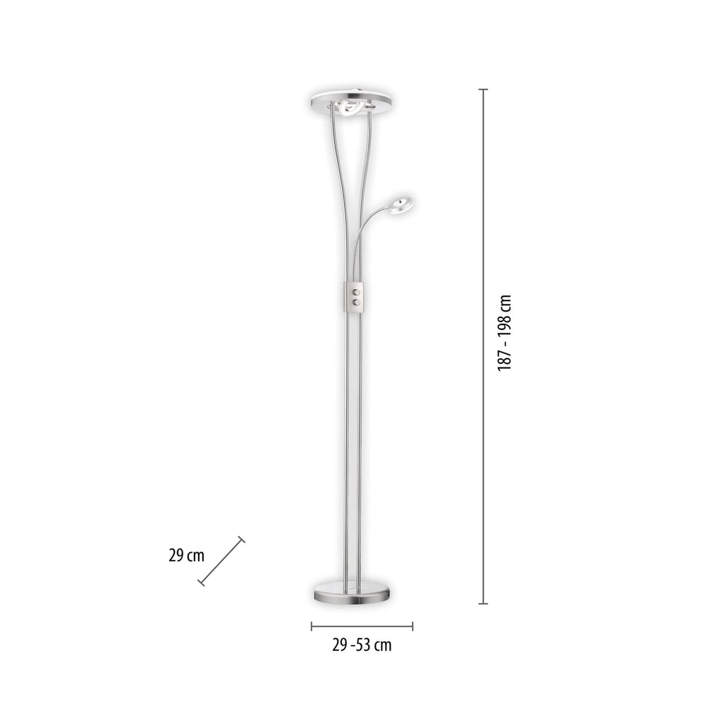 Detalj av LED gulvlampe Helia med leselys stål dimbar 198 cm