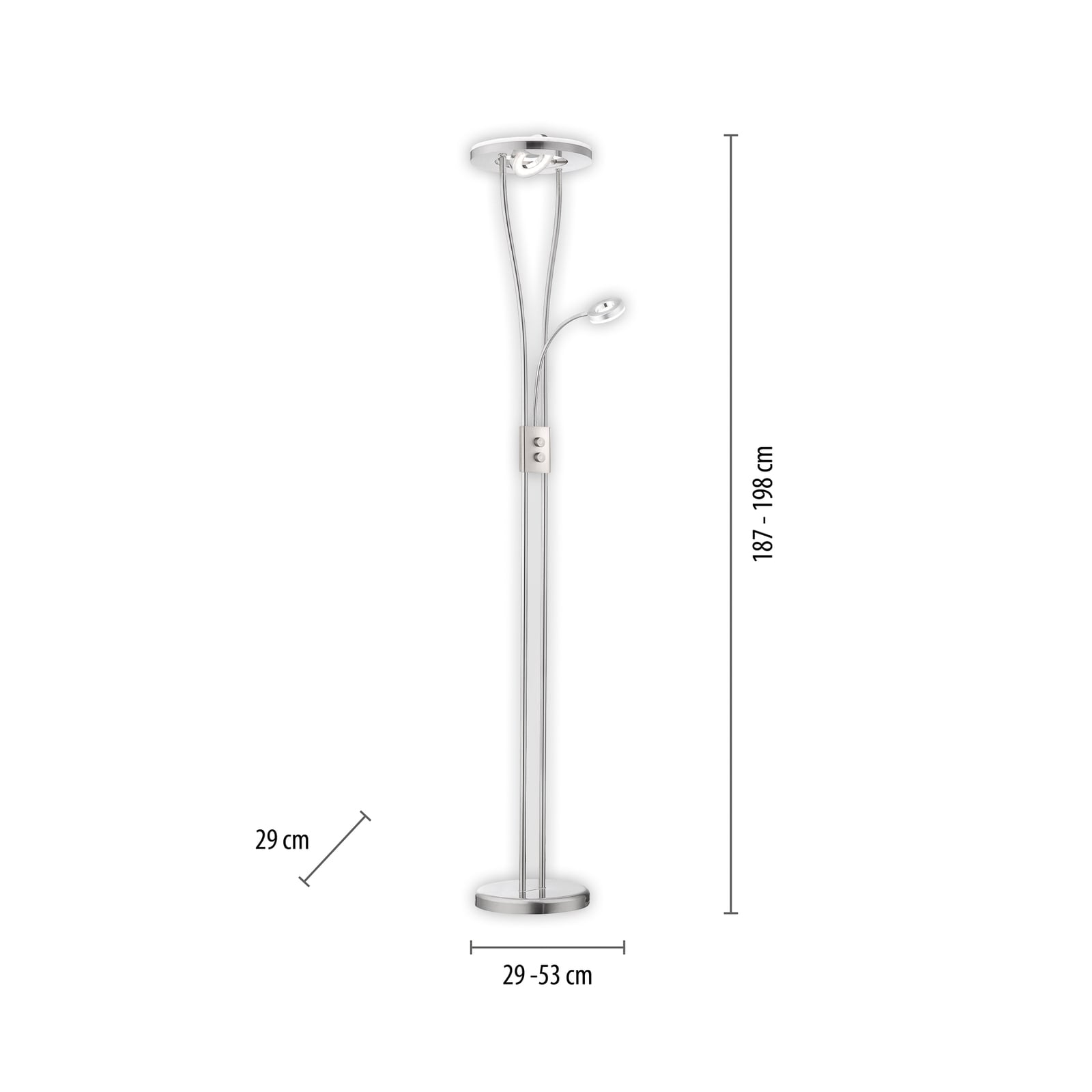 Detalj av LED gulvlampe Helia med leselys stål dimbar 198 cm