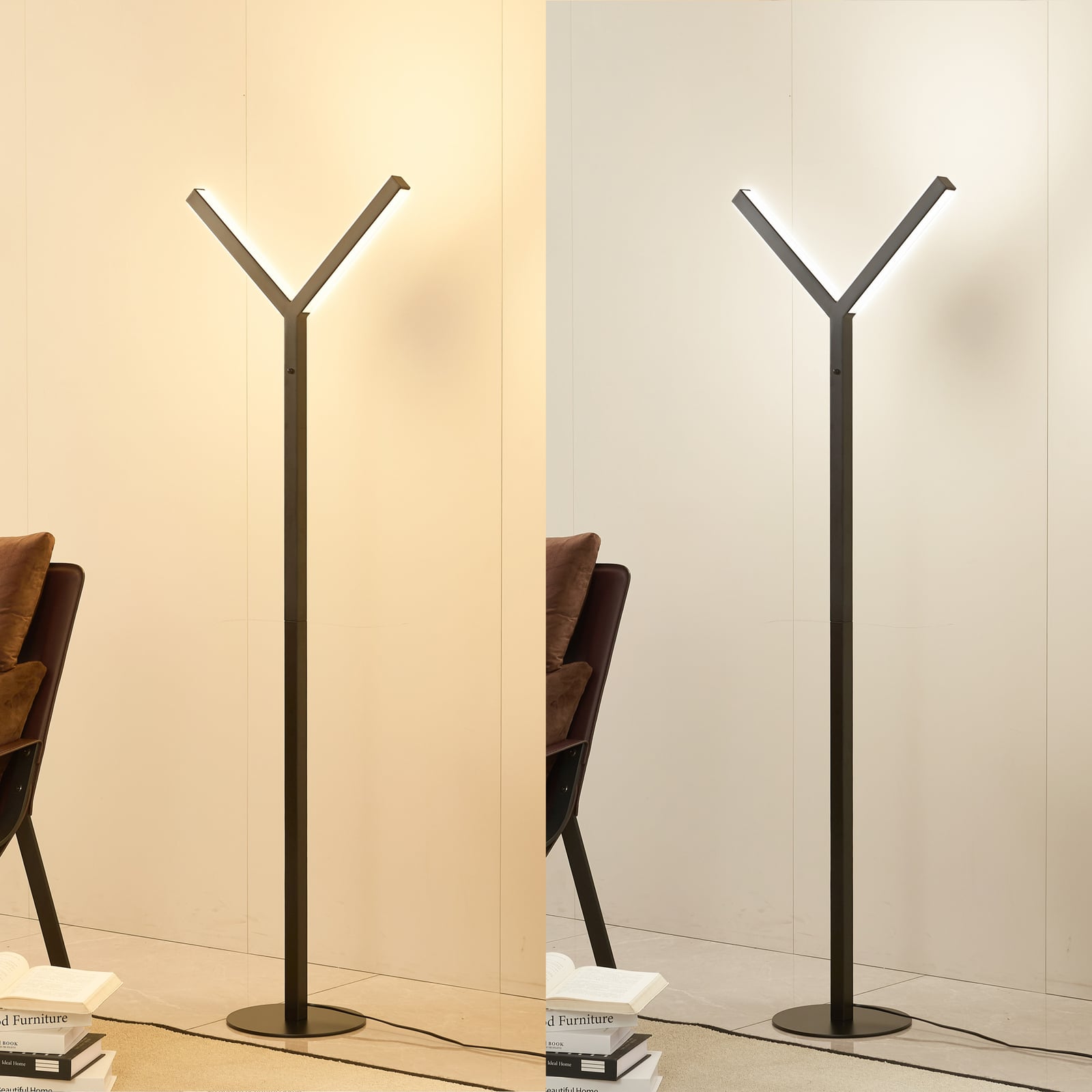 LED gulvlampe Ilian svart jern detalj av bryter