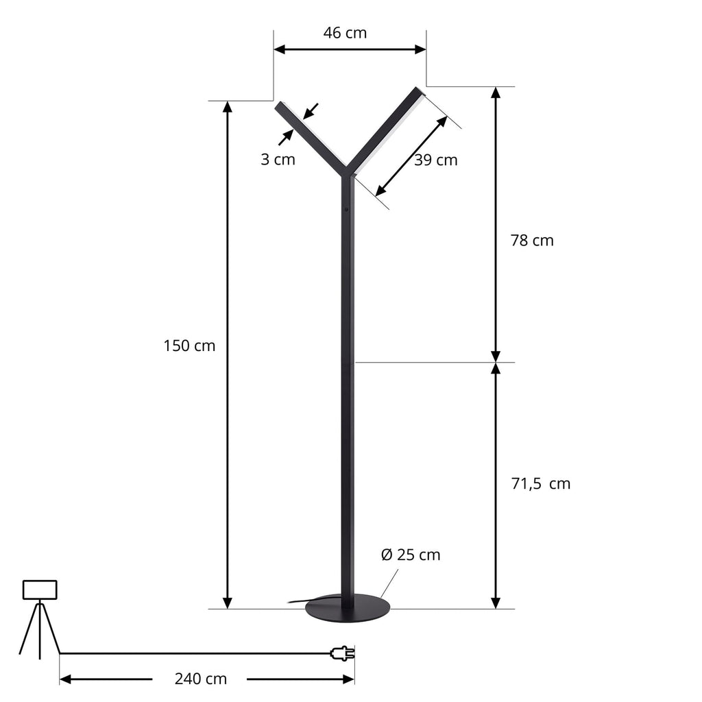 LED gulvlampe Ilian svart jern nærbilde av lampehode